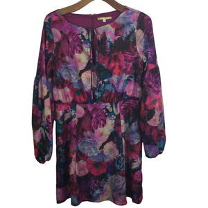 Gianni Bini Emma Jewel Toned Watercolor Boho Floral Fit & Flare Midi Dress M NWT